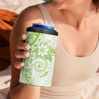 Lime Green Polynesian Pattern With Plumeria Flowers 4 in 1 Can Cooler Tumbler