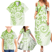 Polynesian Pattern With Plumeria Flowers Family Matching Summer Maxi Dress and Hawaiian Shirt Lime Green
