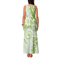 Polynesian Pattern With Plumeria Flowers Family Matching Tank Maxi Dress and Hawaiian Shirt Lime Green
