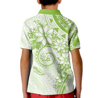 Polynesian Pattern With Plumeria Flowers Kid Polo Shirt Lime Green