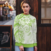 Polynesian Pattern With Plumeria Flowers Ugly Christmas Sweater Lime Green