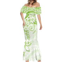 Polynesian Pattern With Plumeria Flowers Mermaid Dress Lime Green