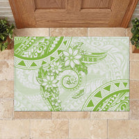 Polynesian Pattern With Plumeria Flowers Rubber Doormat Lime Green