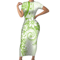 Polynesian Pattern With Plumeria Flowers Short Sleeve Bodycon Dress Lime Green LT05 Long Dress Lime Green - Polynesian Pride