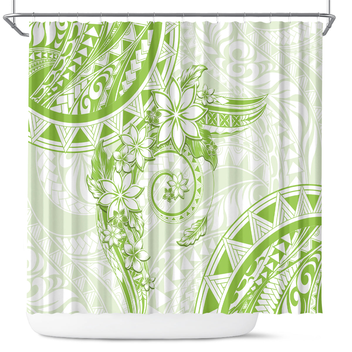 Polynesian Pattern With Plumeria Flowers Shower Curtain Lime Green