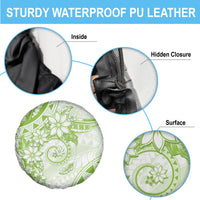 Polynesian Pattern With Plumeria Flowers Spare Tire Cover Lime Green