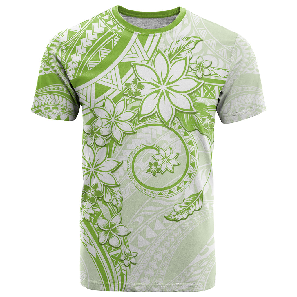 Polynesian Pattern With Plumeria Flowers T Shirt Lime Green