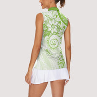 Polynesian Pattern With Plumeria Flowers Women Sleeveless Polo Shirt Lime Green
