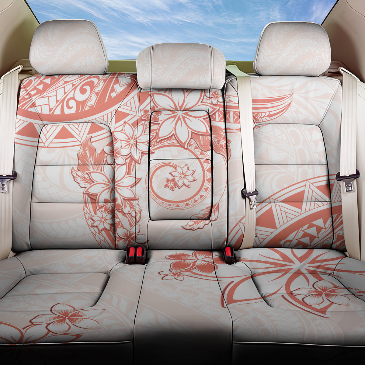Polynesian Pattern With Plumeria Flowers Back Car Seat Cover Orange Peach