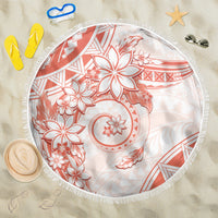 Polynesian Pattern With Plumeria Flowers Beach Blanket Orange Peach
