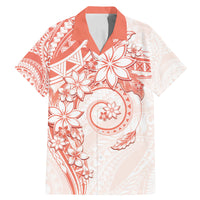 Polynesian Pattern With Plumeria Flowers Family Matching Mermaid Dress and Hawaiian Shirt Orange Peach