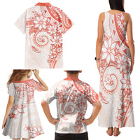 Polynesian Pattern With Plumeria Flowers Family Matching Tank Maxi Dress and Hawaiian Shirt Orange Peach