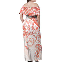 Polynesian Pattern With Plumeria Flowers Off Shoulder Maxi Dress Orange Peach LT05 - Polynesian Pride