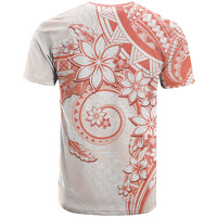 Polynesian Pattern With Plumeria Flowers T Shirt Orange Peach