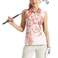 Polynesian Pattern With Plumeria Flowers Women Sleeveless Polo Shirt Orange Peach