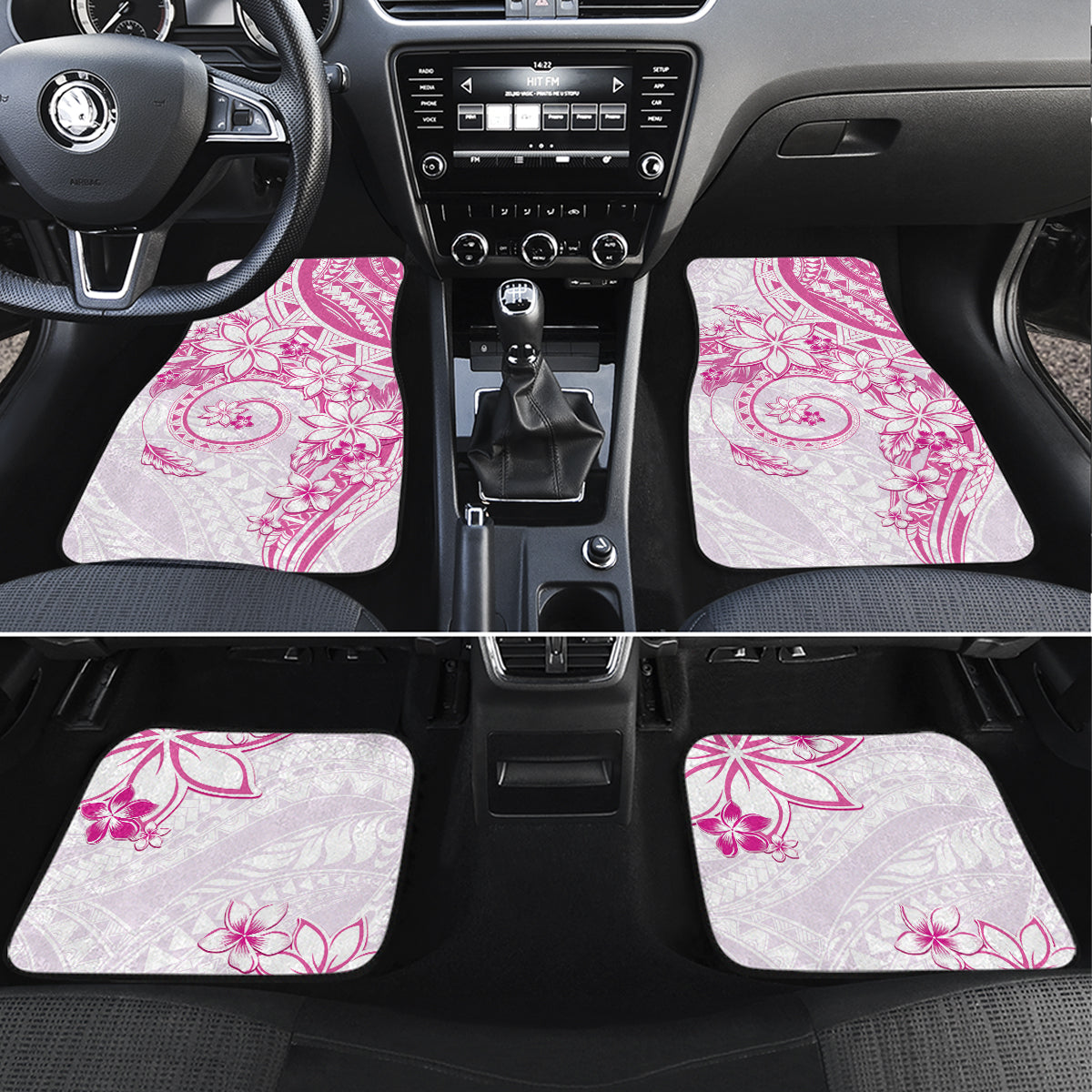Polynesian Pattern With Plumeria Flowers Car Mats Pink