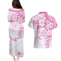 Polynesian Pattern With Plumeria Flowers Couples Matching Puletasi and Hawaiian Shirt Pink LT05 - Polynesian Pride