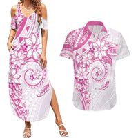 Polynesian Pattern With Plumeria Flowers Couples Matching Summer Maxi Dress and Hawaiian Shirt Pink LT05 Pink - Polynesian Pride