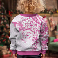 Polynesian Pattern With Plumeria Flowers Kid Ugly Christmas Sweater Pink