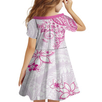 Polynesian Pattern With Plumeria Flowers Kid Short Sleeve Dress Pink LT05 - Polynesian Pride