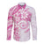 Polynesian Pattern With Plumeria Flowers Long Sleeve Button Shirt Pink