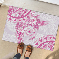 Polynesian Pattern With Plumeria Flowers Rubber Doormat Pink