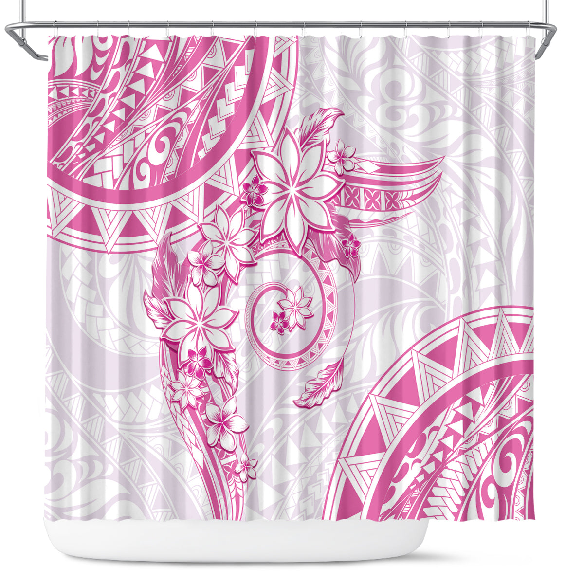 Polynesian Pattern With Plumeria Flowers Shower Curtain Pink