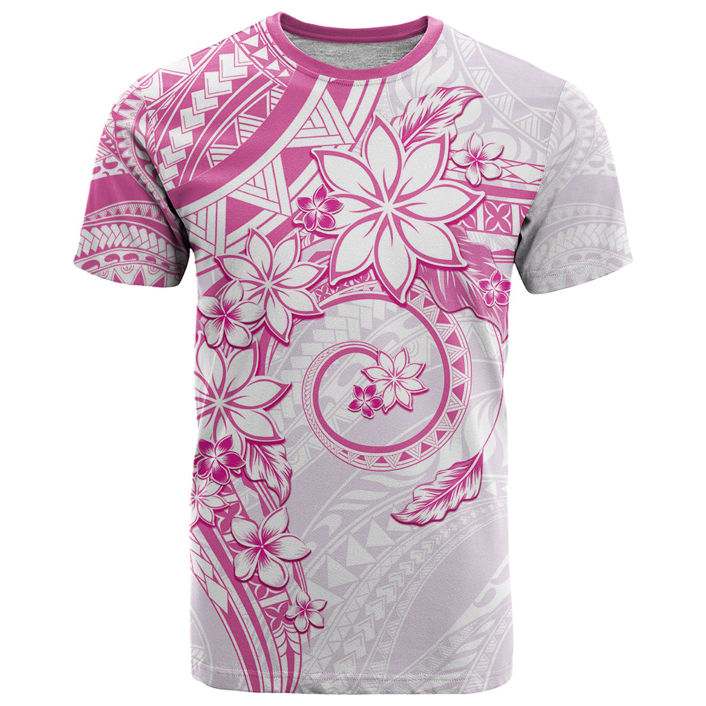 Polynesian Pattern With Plumeria Flowers T Shirt Pink