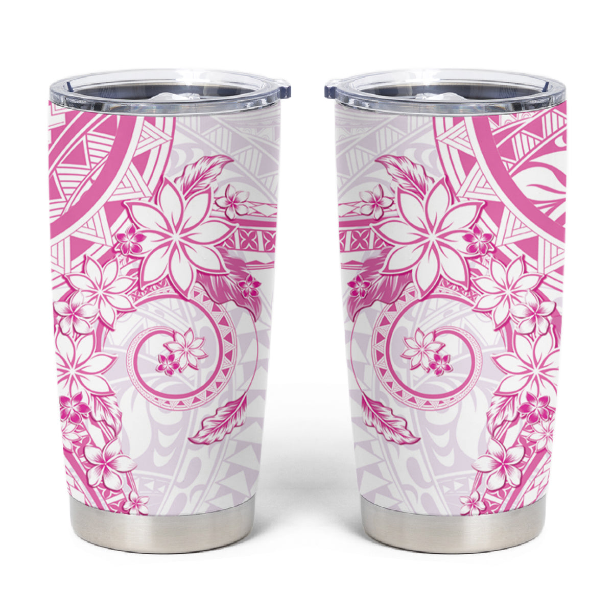 Pink Polynesian Pattern With Plumeria Flowers Tumbler Cup