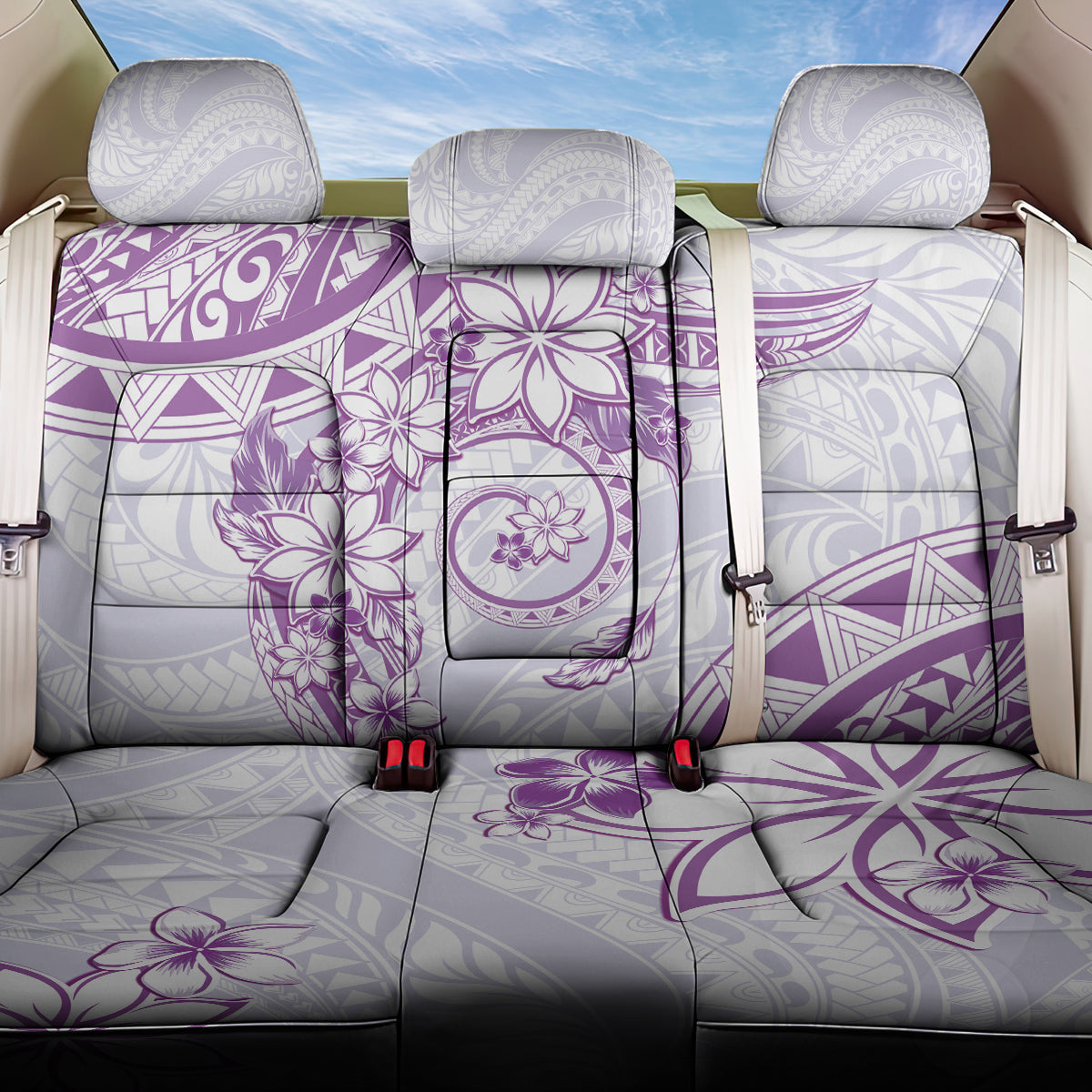 Polynesian Pattern With Plumeria Flowers Back Car Seat Cover Purple