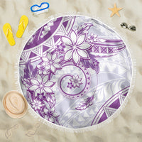 Polynesian Pattern With Plumeria Flowers Beach Blanket Purple