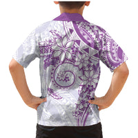 Polynesian Pattern With Plumeria Flowers Family Matching Mermaid Dress and Hawaiian Shirt Purple