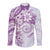 Polynesian Pattern With Plumeria Flowers Long Sleeve Button Shirt Purple