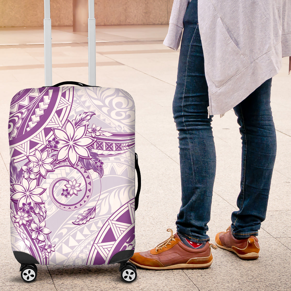 Polynesian Pattern With Plumeria Flowers Luggage Cover Purple