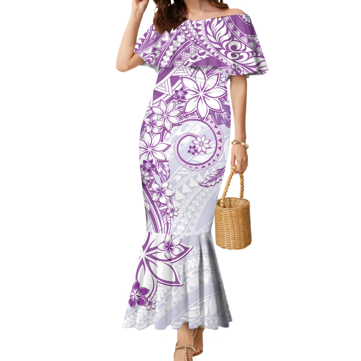 Polynesian Pattern With Plumeria Flowers Mermaid Dress Purple
