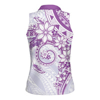 Polynesian Pattern With Plumeria Flowers Women Sleeveless Polo Shirt Purple
