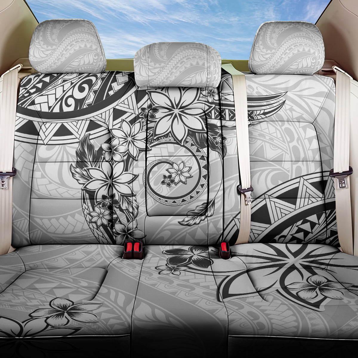 Polynesian Pattern With Plumeria Flowers Back Car Seat Cover White