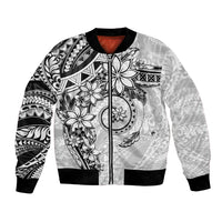 Polynesian Pattern With Plumeria Flowers Bomber Jacket White