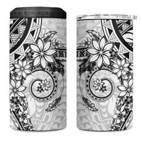 White Polynesian Pattern With Plumeria Flowers 4 in 1 Can Cooler Tumbler