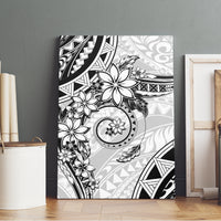 Polynesian Pattern With Plumeria Flowers Canvas Wall Art White