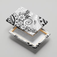 Polynesian Pattern With Plumeria Flowers Canvas Wall Art White