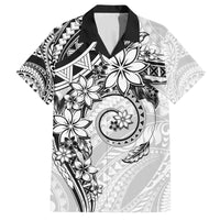 Polynesian Pattern With Plumeria Flowers Family Matching Tank Maxi Dress and Hawaiian Shirt White