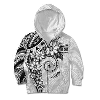 Polynesian Pattern With Plumeria Flowers Kid Hoodie White