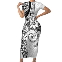 Polynesian Pattern With Plumeria Flowers Short Sleeve Bodycon Dress White LT05 Long Dress White - Polynesian Pride