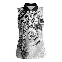 Polynesian Pattern With Plumeria Flowers Women Sleeveless Polo Shirt White