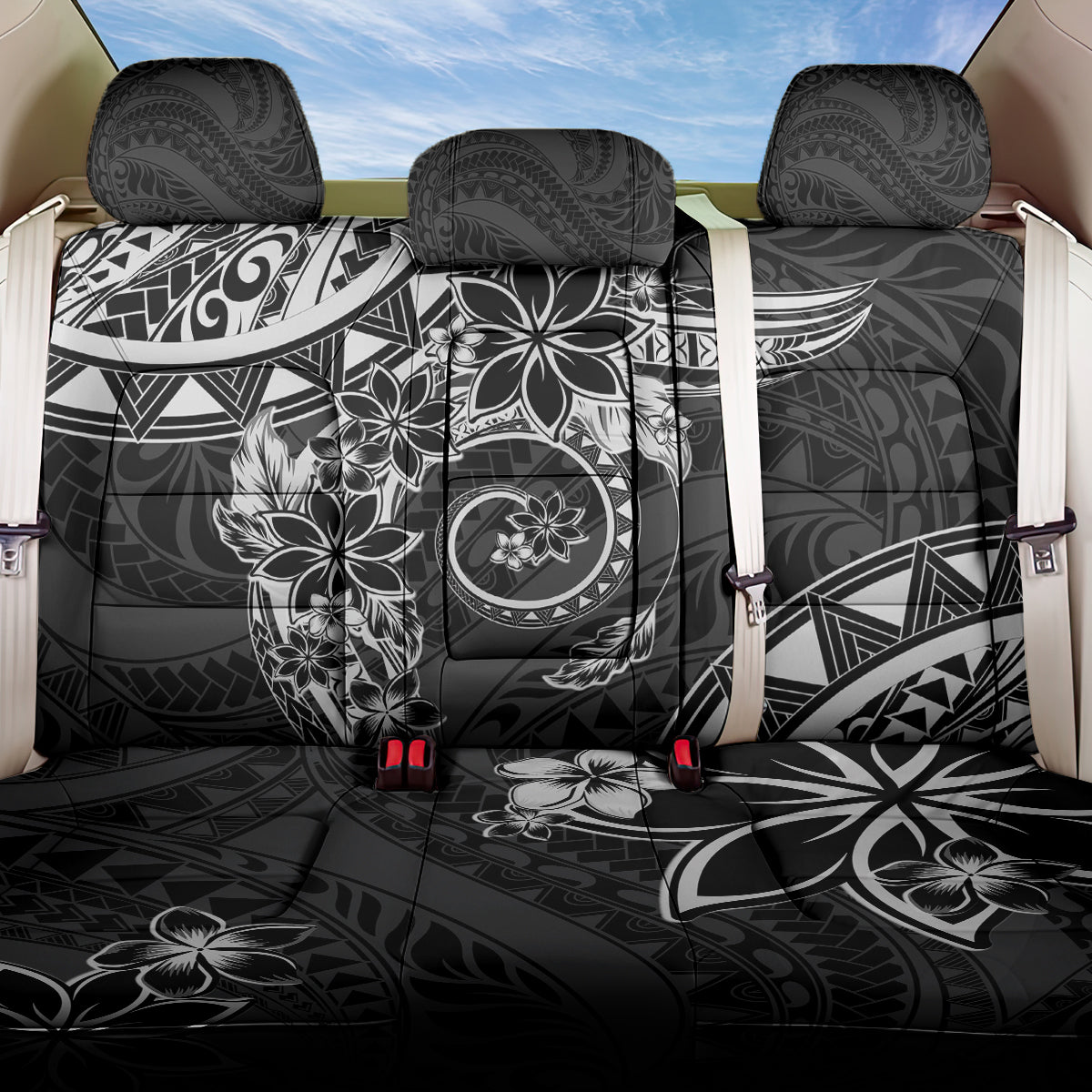 Polynesian Pattern With Plumeria Flowers Back Car Seat Cover Black