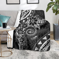Polynesian Pattern With Plumeria Flowers Blanket Black