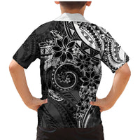 Polynesian Pattern With Plumeria Flowers Family Matching Mermaid Dress and Hawaiian Shirt Black