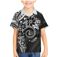 Polynesian Pattern With Plumeria Flowers Family Matching Mermaid Dress and Hawaiian Shirt Black