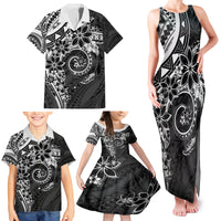 Polynesian Pattern With Plumeria Flowers Family Matching Tank Maxi Dress and Hawaiian Shirt Black